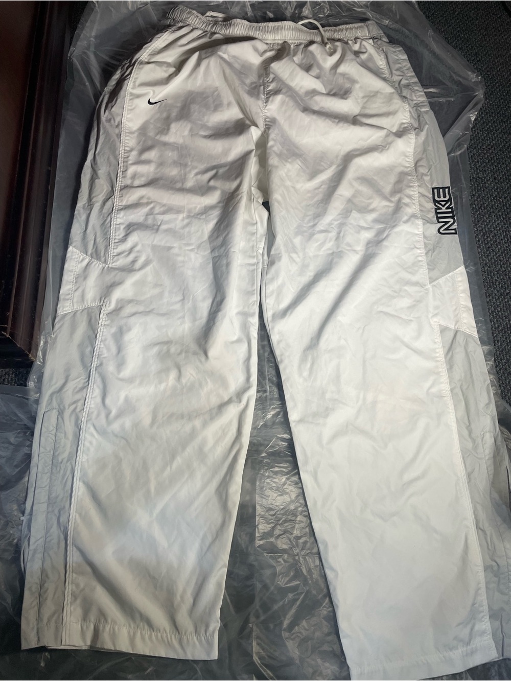 Nike Men's White Lightweight Track Pants vintage white large ankle-zip y2k XXL